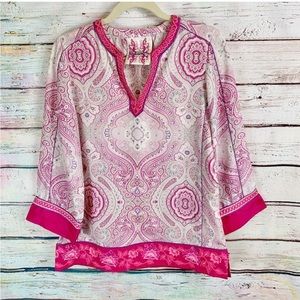 Robert Graham Pink Silk beaded embroidered tunic